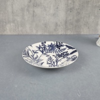 Ensemble de vaisselle en céramique à impression par tamponnage, 18 pièces, bleu et blanc, motif floral européen, ensemble de plats en porcelaine
