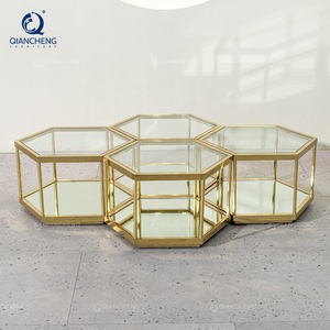 Guangdong muebles de gama alta mesa de centro blanca con 201 # cepillado champán oro Acero inoxidable madera de Fresno alto brillo <span class=keywords><strong>LAC</strong></span> - Product Image 6