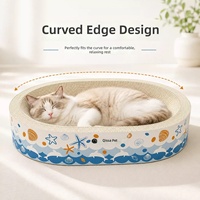 Griffoir ovale en carton blanc pour chat avec lit intégré, en carton ondulé épais, résistant à l'usure, sans peluches, design simple
