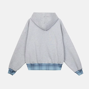 Heavyweight Men Streetwear Oversized Plaid Soft Wash Boxy Fit Hoody Custom Logo Zip Hoodie for Men - Product Image 3