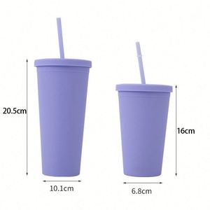 Custom Logo 16oz 24oz BPA Free Double Wall <b>Matte</b> <b>Rubber</b> Finish Tumbler Promotional Gift Plastic Coffee Mug with Straw and Lid - Product Image 3