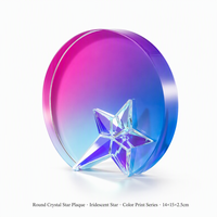 Trofeo de Cristal Redondo Personalizado con Diseño Italiano de Estrella 3D Facetada en Acuarela, Grabado en Plata, Venta al Por Mayor