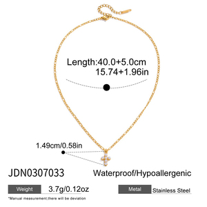 Collar Clásico <span class=keywords><strong>J</strong></span>&<span class=keywords><strong>D</strong></span> con Cruz de Perlas, Chapado en Oro de 18K, Acero Inoxidable, Minimalista, con Colgante de Cruz de Perlas de Vidrio y Circonia - Product Image 6