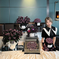 Roses préservées série de Sauce aux prunes noires phonographe Gramophone décoratif boîte-cadeau de fleurs séchées pour Noël Saint Valentin