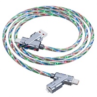 Kabel USB 4 in 1 RGB Glowing Tipe-C Micro USB USB-A Pengisian Cepat Sinkronisasi Data untuk Ponsel Tablet