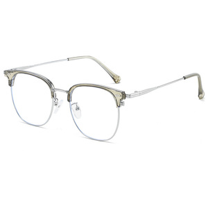 31007 Gafas redondas de medio montura para hombre, montura mediana, lentes de PC, estilo empresarial, gris claro - Product Image 3