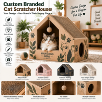 Maison pour chat en carton ondulé avec logo personnalisé, solution d'emballage pour marque privée d'animaux de compagnie