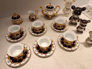 Complete Cobalt Blue Gold Embossed Floral Bone China Tea Set With <b>Teapot</b> Cups Sugar Creamer Baroque Style - Product Image 1