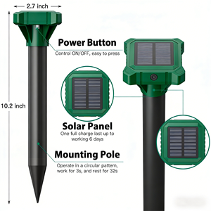 Ahuyentador de Animales Solar 2026, Repelente de Mole, <span class=keywords><strong>Serpientes</strong></span>, Zorrillos, Sonido Sónico, Resistente al Agua IP65, para Jardín, contra Mapaches, Topos y Ratazanas - Product Image 6