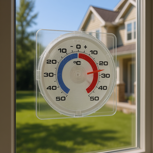 เทอร์โมมิเตอร์วัดอุณหภูมิหน้าต่าง เส้นผ่านศูนย์กลาง 7.5 ซม. แพ็ค 10 ชิ้น สำหรับใช้ภายในและภายนอกอาคาร พร้อมสเกลเซลเซียส มีแถบสีแดงและสีน้ำเงิน - Product Image 3