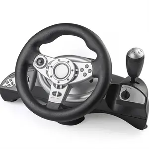 Volante y volante paraマニュアルUSBカーレースゲームステアリングホイールコントローラーとペダルセットPC用シフターギア付き