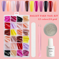Kit de 24 faux ongles brillants à presser, forme amande, longueur moyenne, prêts à poser, ajustement naturel, couvrance totale, écologiques