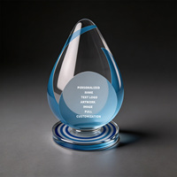 Trophée en cristal Neelpure 187897 en forme de goutte d'eau, bleu, base rayée ronde, impression UV personnalisée, souvenir d'entreprise
