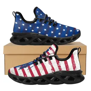 Imprimer drapeau américain Design chaussures femmes athlétique course maille respirant baskets décontractées à lacets chaussures de marche avec unisexe