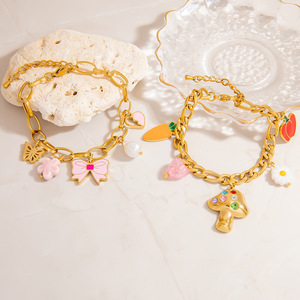 Bracelet en acier inoxydable avec breloque fruit, chaîne claviculaire couleur or 18 carats avec pendentif perle et pitaya, idéal pour un cadeau - Product Image 3