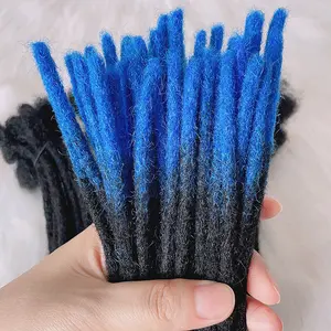 Meia mão feita natural preto afro 1b azul 14 polegada 0.6 cm 100% cabelo humano locs extensão crochê dreadlocks cabelo extensões