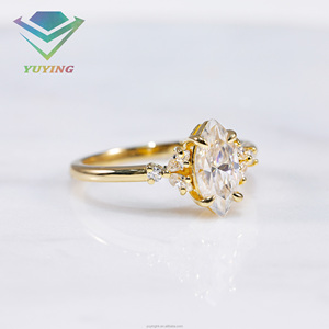Bagues de fiançailles personnalisées en or massif 10K 14K avec diamant véritable, or jaune, certificat IGI, taille marquise 1-3 carats VVS/VS, bijoux de mariage - Product Image 3