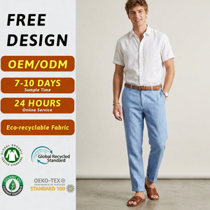 Nuovi Pantaloni in Lino Blu Cielo per Uomo, Taglio <span class=keywords><strong>Sartoriale</strong></span>, Leggeri e Casual per Primavera, Stile Costiero Sofisticato e Urbano - Product Image 1