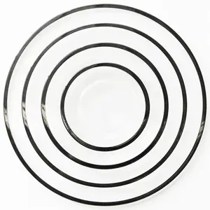 Wedding Party Event Kitchen Handmade Clear Crystal Round Crystal Plates White Rim Dinnerware Set Black Rim Glass Charger Plates