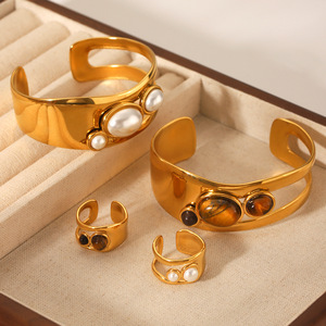 TD High Quality 18K Gold Plated Stainless Steel Open Cuff Bangle Tarnish Resistant Women's Fashion Statement Jewelry Wholesale - Product Image 5