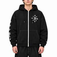 Sweat à capuche zippé brodé sur mesure pour homme, 380 GSM, fermeture éclair contrastante, coupe ample et carrée, OEM, faible MOQ