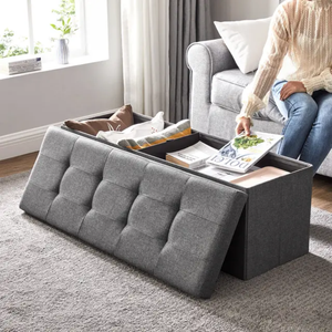 Banc ottoman pliable en polyester gris moderne, gain de place, repose-pieds intérieur, rangement pour chambre à coucher, entrée, vente en gros - Product Image 5