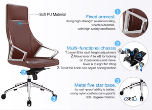 <b>High</b>-<b>Back</b> Executive Office <b>Chair</b> Comfortable Genuine Leather Adjustable Height Modern Foam Aluminium Wood for Contemporary - Product Image 4