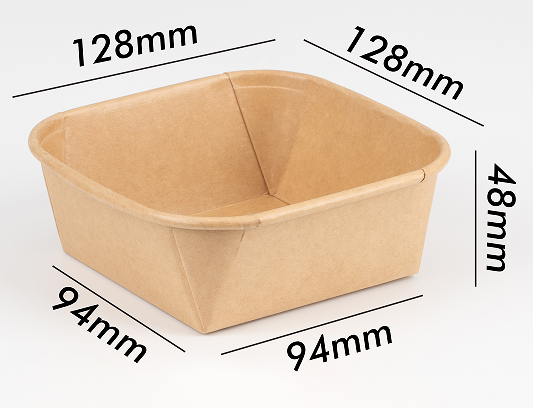 Disposable Take Away Kraft Paper Salad Bowl with PET Lid Square Kraft ...
