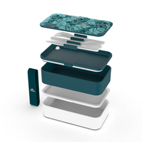 Échantillon gratuit de boîte à lunch Bento en plastique double couche imprimée UV personnalisée Conteneur alimentaire pour adultes Conception européenne Style Logo Technique