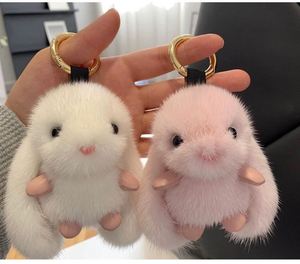 Rabbit Plush Keychain Cute Fluffy Real Fur Pompom Bunny Trinket Key Chain Charm Bag <b>Car</b> Key Pendant Gift - Product Image 2