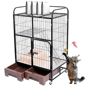 Kandang Anjing Logam Multi-Ukuran Grosir dengan Roda, Kandang Anjing Mewah Bertingkat Dua Model Kotak untuk Dalam Ruangan - Product Image 2