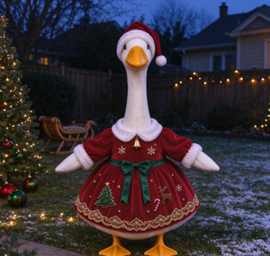 Christmas Porch Goose with Red Velvet Santa Dress Outdoor Christmas Yard Decorations - Product Image 3