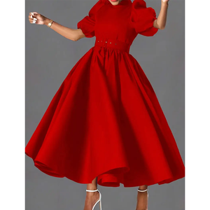 Vendita calda abiti da sera moda donna elegante Casual manica a sbuffo abiti da sera con cintura - Product Image 1