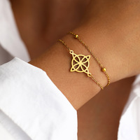 Bracelet empilable à double couche à la mode en gros avec des perles, accessoires de chaîne, bijoux en acier inoxydable plaqué or