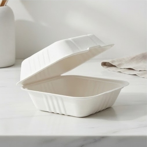 Boîte alimentaire écologique en bagasse de canne à sucre blanche, type clamshell, biodégradable, compostable, sans plastique, compatible micro-ondes, robuste - Product Image 3