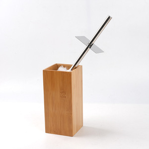 Porte-brosse de toilette en bambou rectangulaire, ensemble d'outils de nettoyage de salle de bain écologiques - Product Image 2