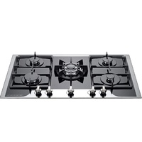 Appareil de cuisine domestique encastré dans 5 brûleurs cuisinière à gaz en acier inoxydable noir