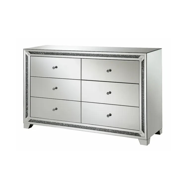 Роскошный Серебристый зеркальный шкаф с измельченными кристаллами бриллиантами шкафы Высокий Комод с 6 ящиками для спальни