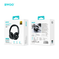 BWOO ENC Headset Stereo Hifi nirkabel, Earphone Gaming dengan mikrofon, Headset Over-ear penghilang kebisingan nirkabel