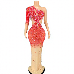 Robe de soirée longue en mousseline de soie à sequins, dos nu, avec découpes, taille naturelle, 100 % coton pour femme - Product Image 1