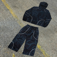 Ensemble de survêtement réfléchissant pour homme, style streetwear, coupe ample, coupe-vent, deux pièces, veste à capuche et pantalon, tenue techwear