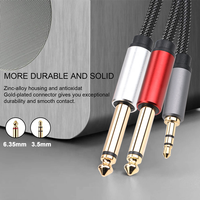 Kabel Splitter Y Stereo Coaxial 3.3FT 1M 3.5mm 1/8 inci TRS ke 2 x 6.35mm 1/4 inci TS untuk Speaker & Mikrofon Amplifier Gitar