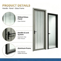 Porte de salle de bain moderne minimaliste étanche à cadre étroit, en aluminium avec verre cannelé vertical pour toilettes et douche