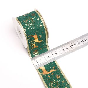 圣诞有线边仿亚麻丝带，金箔麋鹿雪花印花丝带，圣诞礼物花环树装饰丝带 - Product Image 5