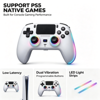 Manette de jeu sans fil RGB lumineuse rechargeable 1000 mAh pour PS5/PC/TV/Steam, faible latence, double moteur de vibration, boutons programmables