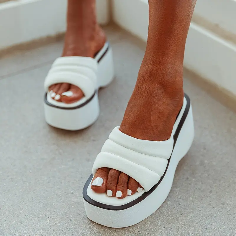 Summer Black White Chunky Heeled Mules High Heels Leisure Trendy Platform Wedges Sandals Shoes for Women 2023