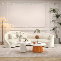 Ensemble de canapés en velours en forme d'arc, style crème, design minimaliste moderne, pour salons de beauté, magasins de vêtements, avec housse amovible et lavable