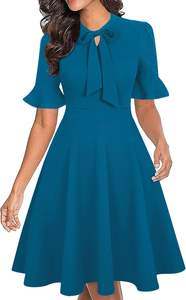 Vestidos de Mujer Vintage Estilo Imperio Antiestáticos de Verano con Estampado Floral, Manga con Volantes, Cuello con Lazo, 95% Poliéster, para Trabajo, Iglesia, Invitadas de <span class=keywords><strong>Boda</strong></span> - Product Image 6