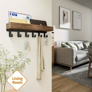 Wooden <b>Key</b> <b>Holder</b> With Hooks <b>Wall</b> Mounted Storage Rack For Living Room Mail Organizer - Product Image 1