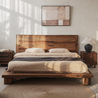 Meubles de chambre à coucher de style Wabi-sabi, cadre de lit en bois massif, lit king size, lit double moderne à plateforme